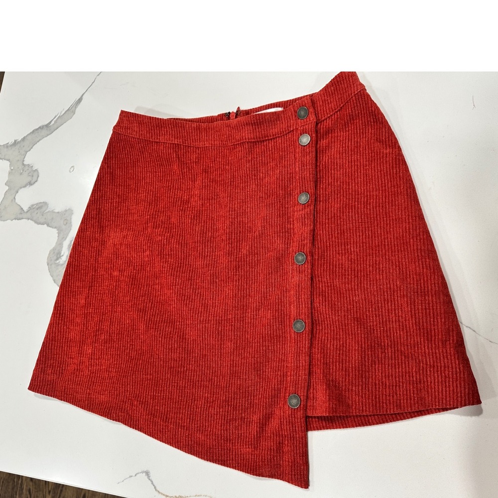 Vestique Corduroy Mini Skirt Orange‎ Button Front Asymmetrical Womens Size M